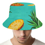 Pastel Turquoise Pineapple Pattern Print Bucket Hat