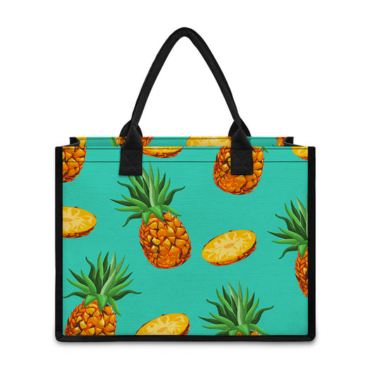 Pastel Turquoise Pineapple Pattern Print Canvas Tote Bag