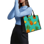 Pastel Turquoise Pineapple Pattern Print Canvas Tote Bag