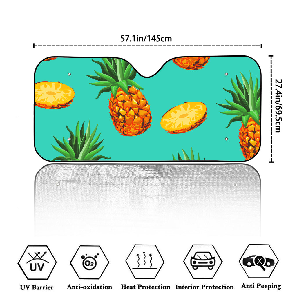 Pastel Turquoise Pineapple Pattern Print Car Windshield Sun Shade