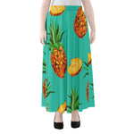 Pastel Turquoise Pineapple Pattern Print Chiffon Maxi Skirt