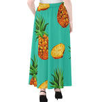 Pastel Turquoise Pineapple Pattern Print Chiffon Maxi Skirt
