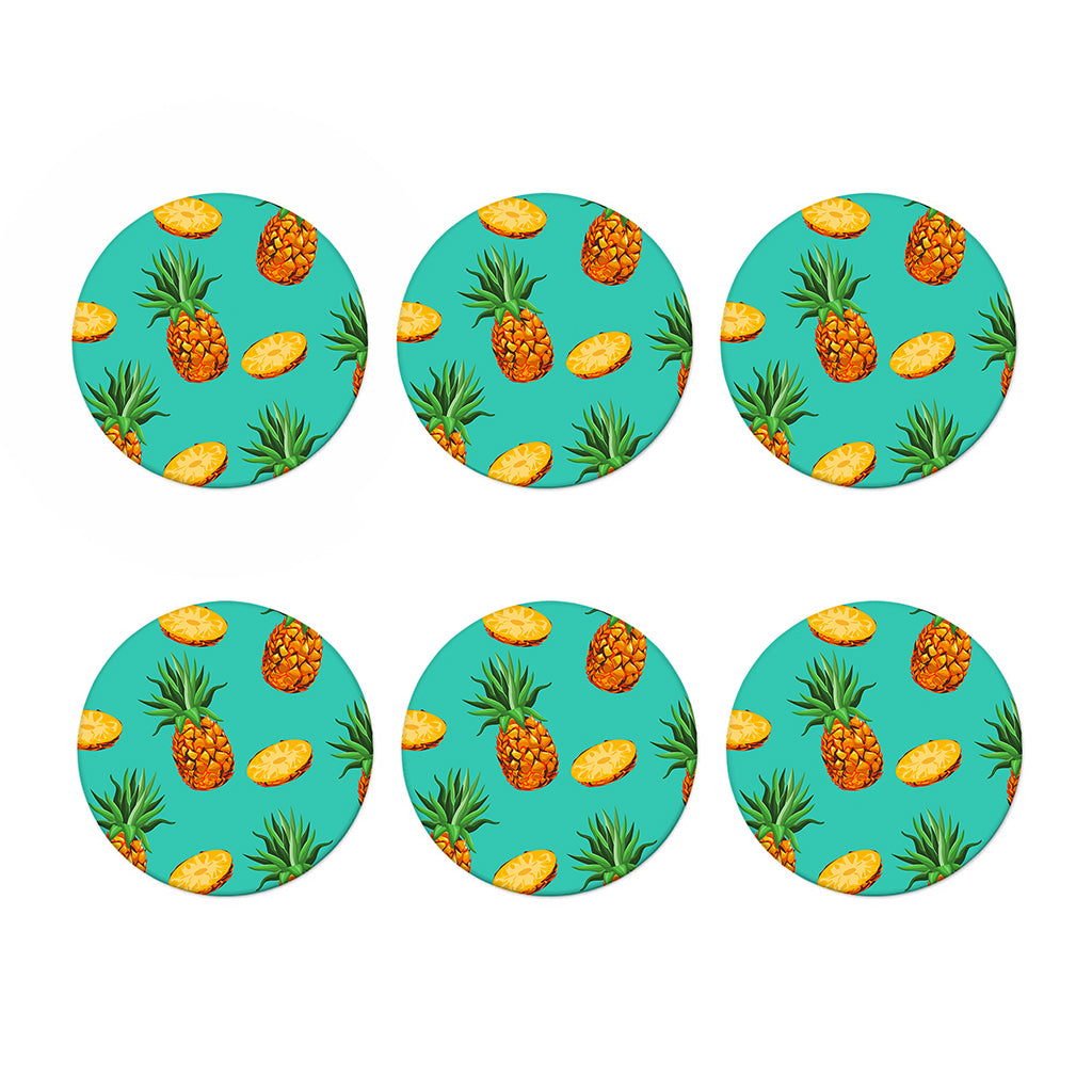 Pastel Turquoise Pineapple Pattern Print Coaster Set