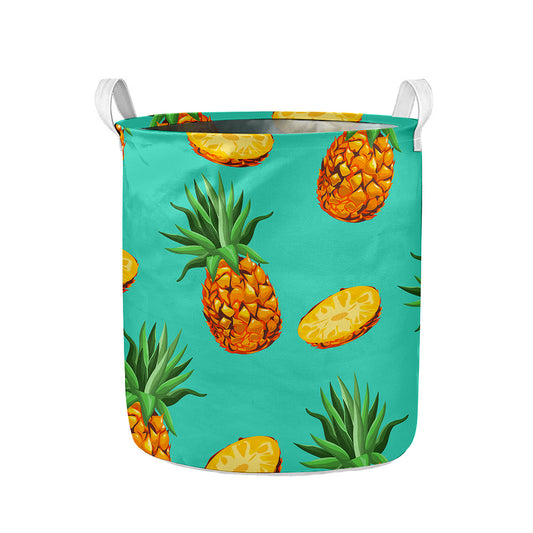 Pastel Turquoise Pineapple Pattern Print Collapsible Laundry Basket