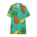 Pastel Turquoise Pineapple Pattern Print Cotton Hawaiian Shirt