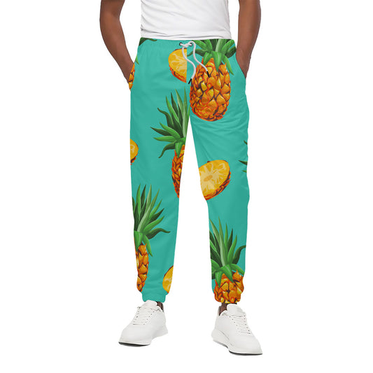 Pastel Turquoise Pineapple Pattern Print Cotton Pants