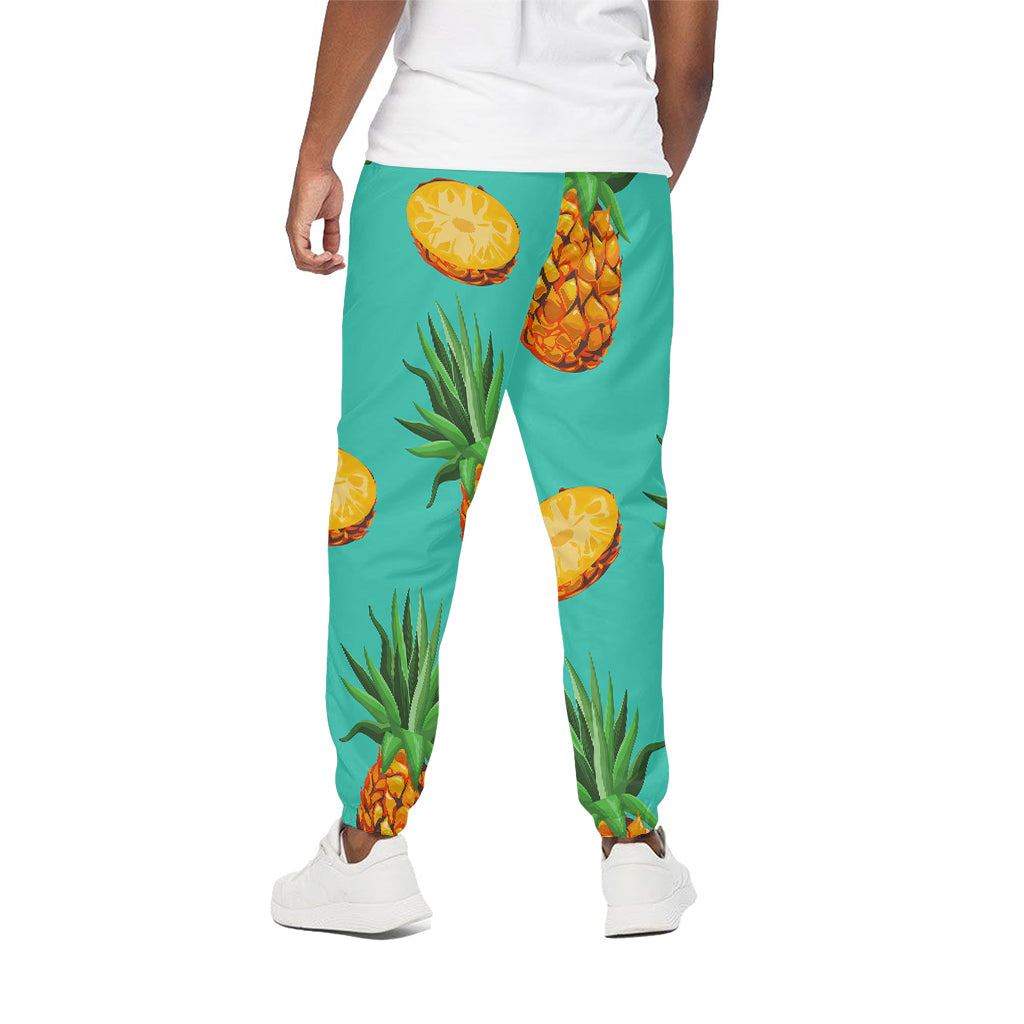 Pastel Turquoise Pineapple Pattern Print Cotton Pants