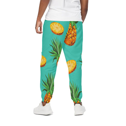 Pastel Turquoise Pineapple Pattern Print Cotton Pants