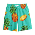 Pastel Turquoise Pineapple Pattern Print Cotton Shorts