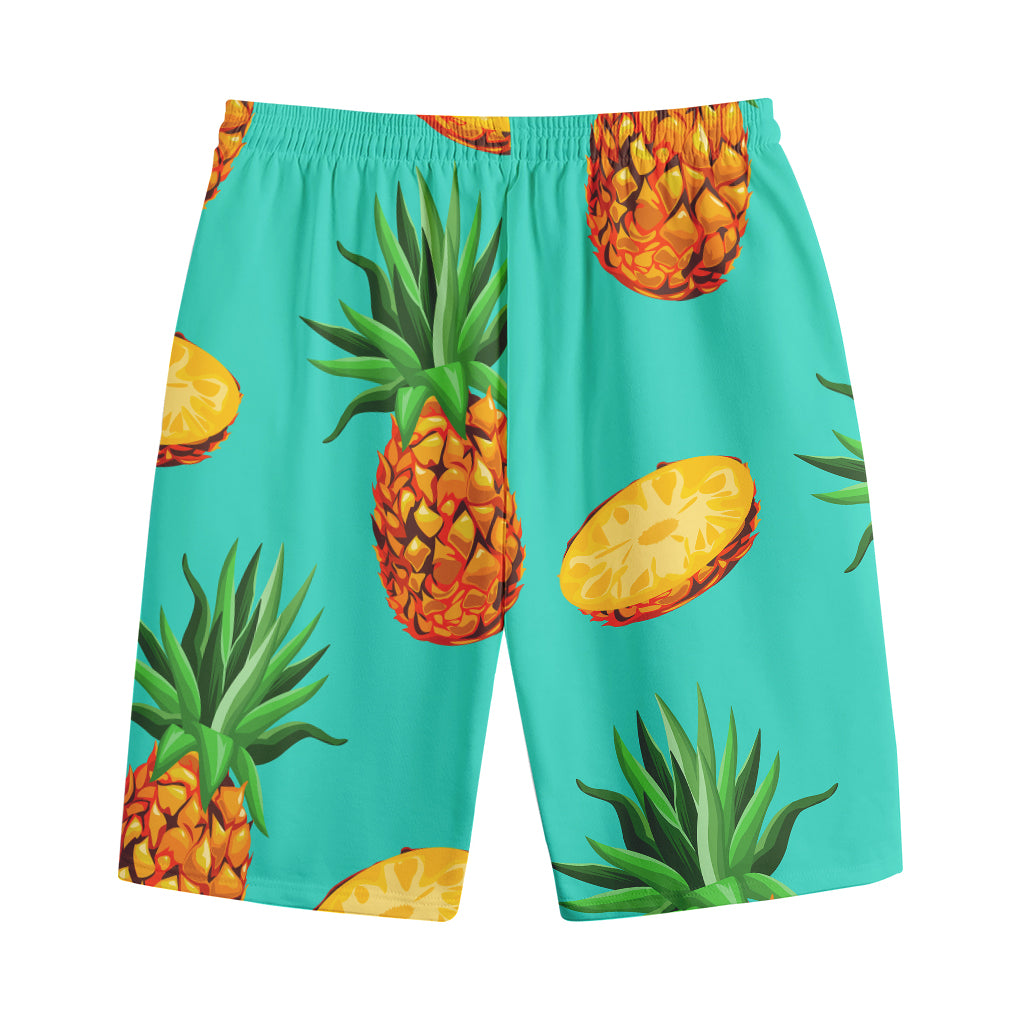 Pastel Turquoise Pineapple Pattern Print Cotton Shorts