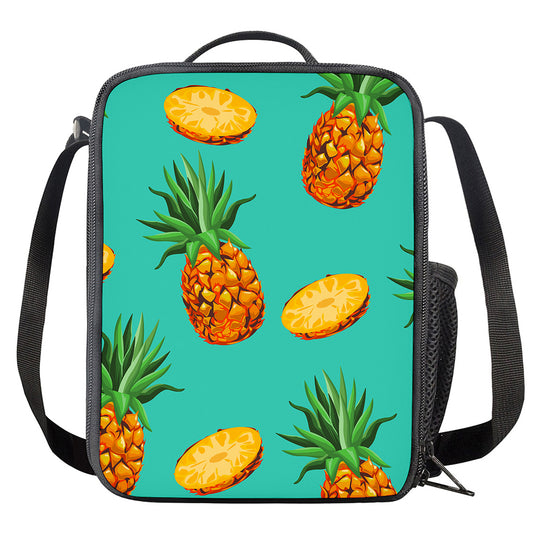 Pastel Turquoise Pineapple Pattern Print Crossbody Lunch Bag