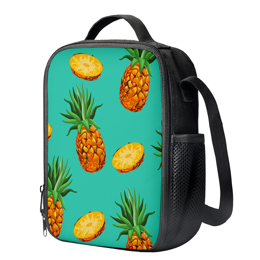 Pastel Turquoise Pineapple Pattern Print Crossbody Lunch Bag