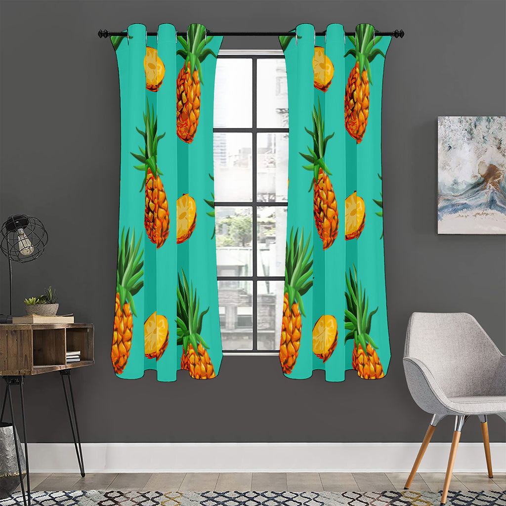 Pastel Turquoise Pineapple Pattern Print Curtain