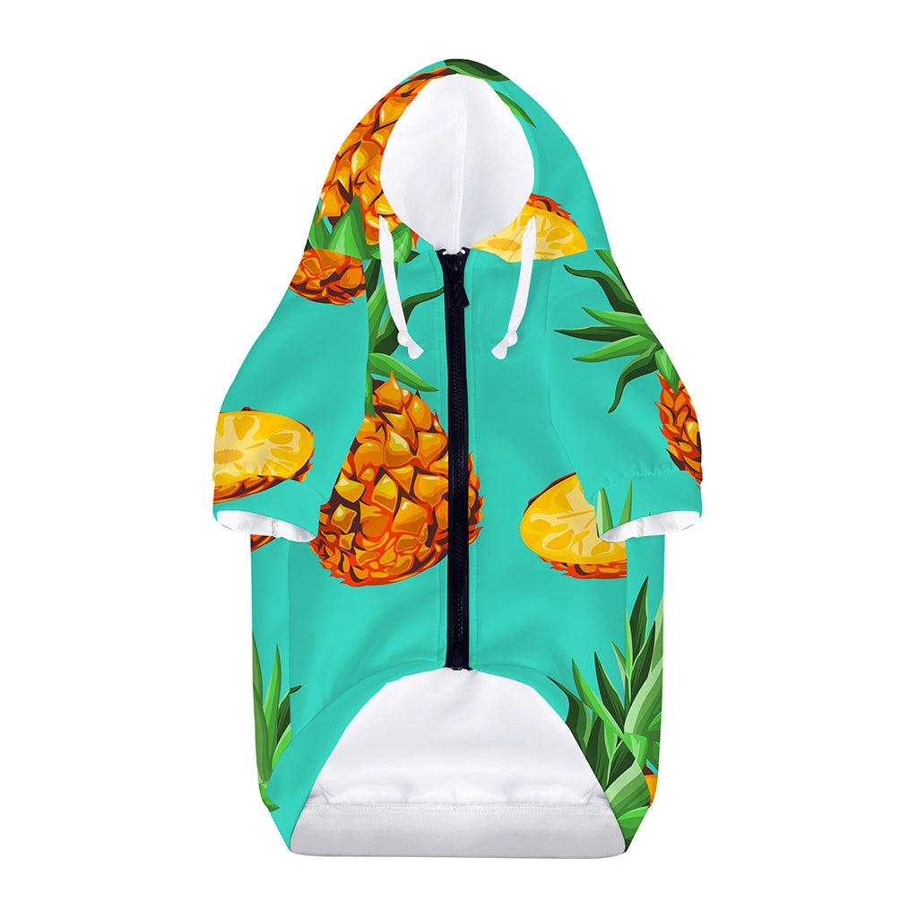Pastel Turquoise Pineapple Pattern Print Dog Zip Up Hoodie