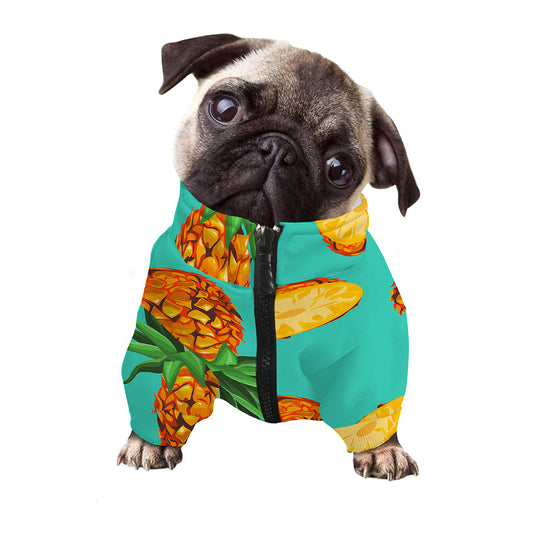 Pastel Turquoise Pineapple Pattern Print Dog Zip Up Jacket