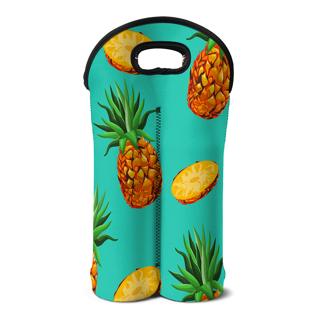 Pastel Turquoise Pineapple Pattern Print Double Neoprene Wine Tote