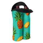 Pastel Turquoise Pineapple Pattern Print Double Neoprene Wine Tote