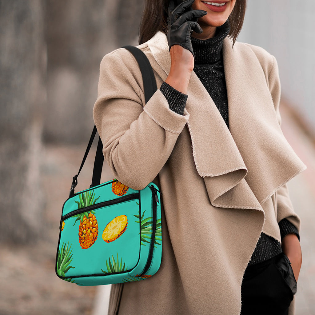 Pastel Turquoise Pineapple Pattern Print Double Strap Bible Bag