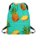 Pastel Turquoise Pineapple Pattern Print Drawstring Backpack