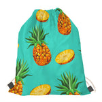 Pastel Turquoise Pineapple Pattern Print Drawstring Bag