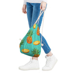 Pastel Turquoise Pineapple Pattern Print Drawstring Bag