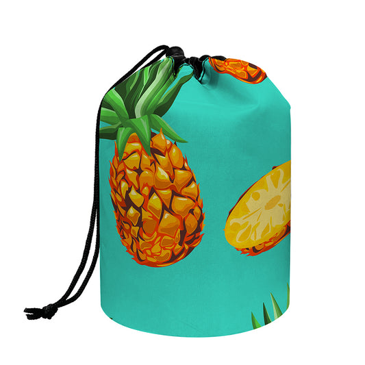 Pastel Turquoise Pineapple Pattern Print Drawstring Makeup Bag