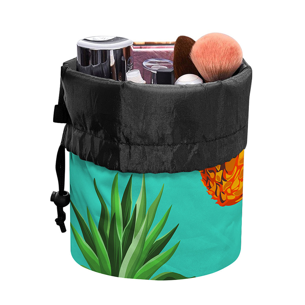 Pastel Turquoise Pineapple Pattern Print Drawstring Makeup Bag