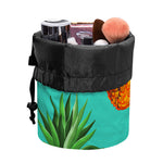 Pastel Turquoise Pineapple Pattern Print Drawstring Makeup Bag