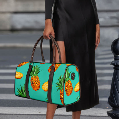Pastel Turquoise Pineapple Pattern Print Duffle Bag