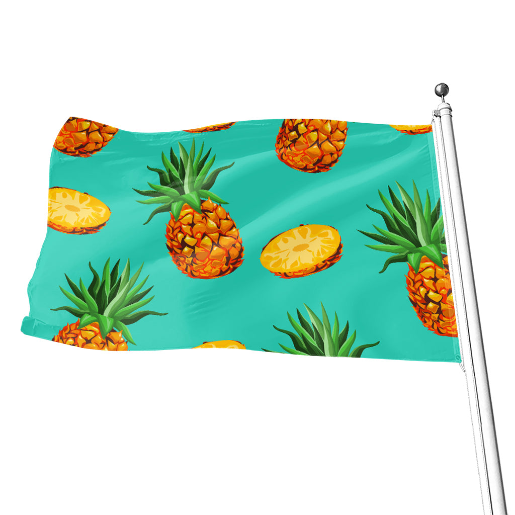 Pastel Turquoise Pineapple Pattern Print Flag