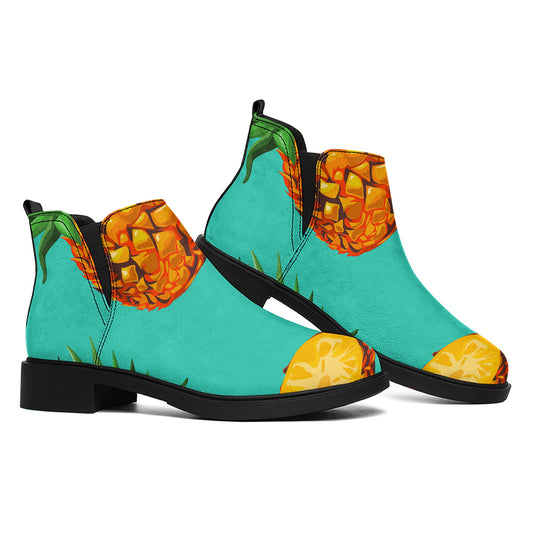 Pastel Turquoise Pineapple Pattern Print Flat Ankle Boots
