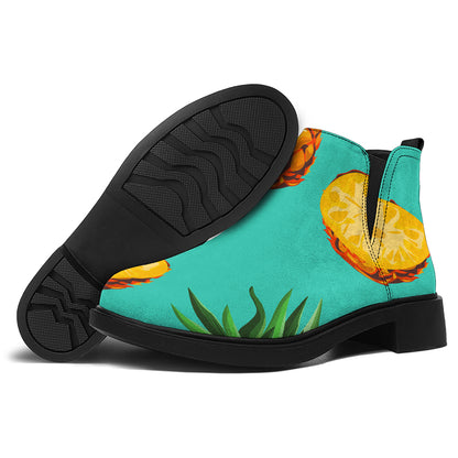 Pastel Turquoise Pineapple Pattern Print Flat Ankle Boots