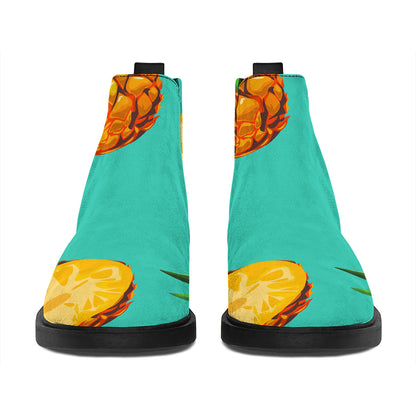 Pastel Turquoise Pineapple Pattern Print Flat Ankle Boots
