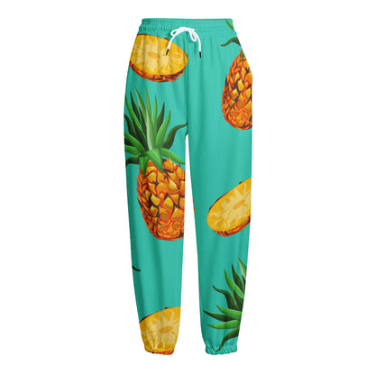 Pastel Turquoise Pineapple Pattern Print Fleece Lined Knit Pants