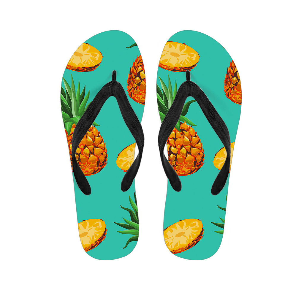 Pastel Turquoise Pineapple Pattern Print Flip Flops