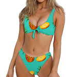 Pastel Turquoise Pineapple Pattern Print Front Bow Tie Bikini