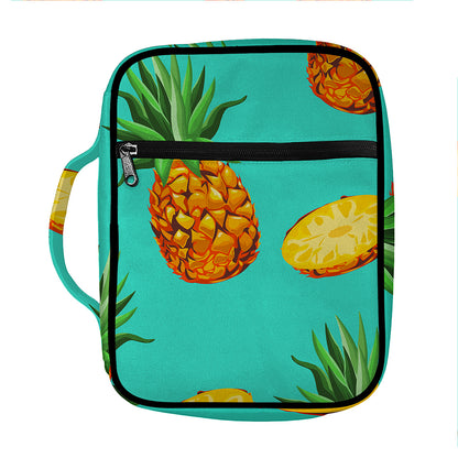 Pastel Turquoise Pineapple Pattern Print Front Pocket Bible Bag