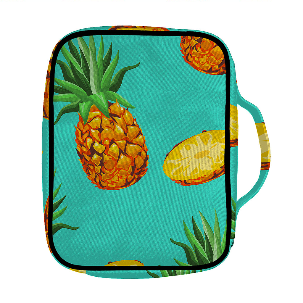 Pastel Turquoise Pineapple Pattern Print Front Pocket Bible Bag