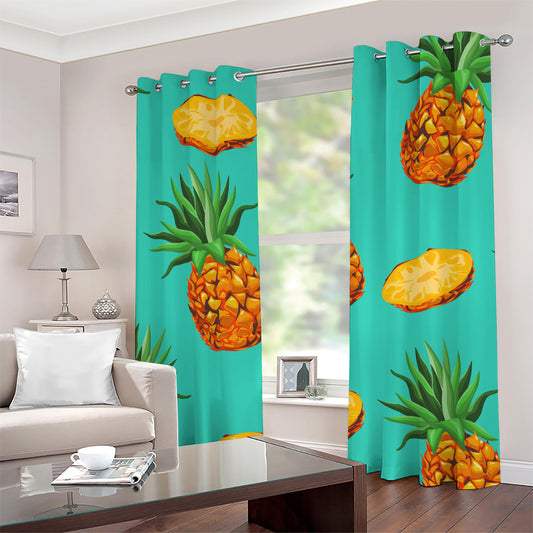 Pastel Turquoise Pineapple Pattern Print Grommet Curtains