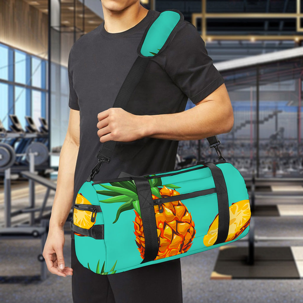 Pastel Turquoise Pineapple Pattern Print Gym Bag