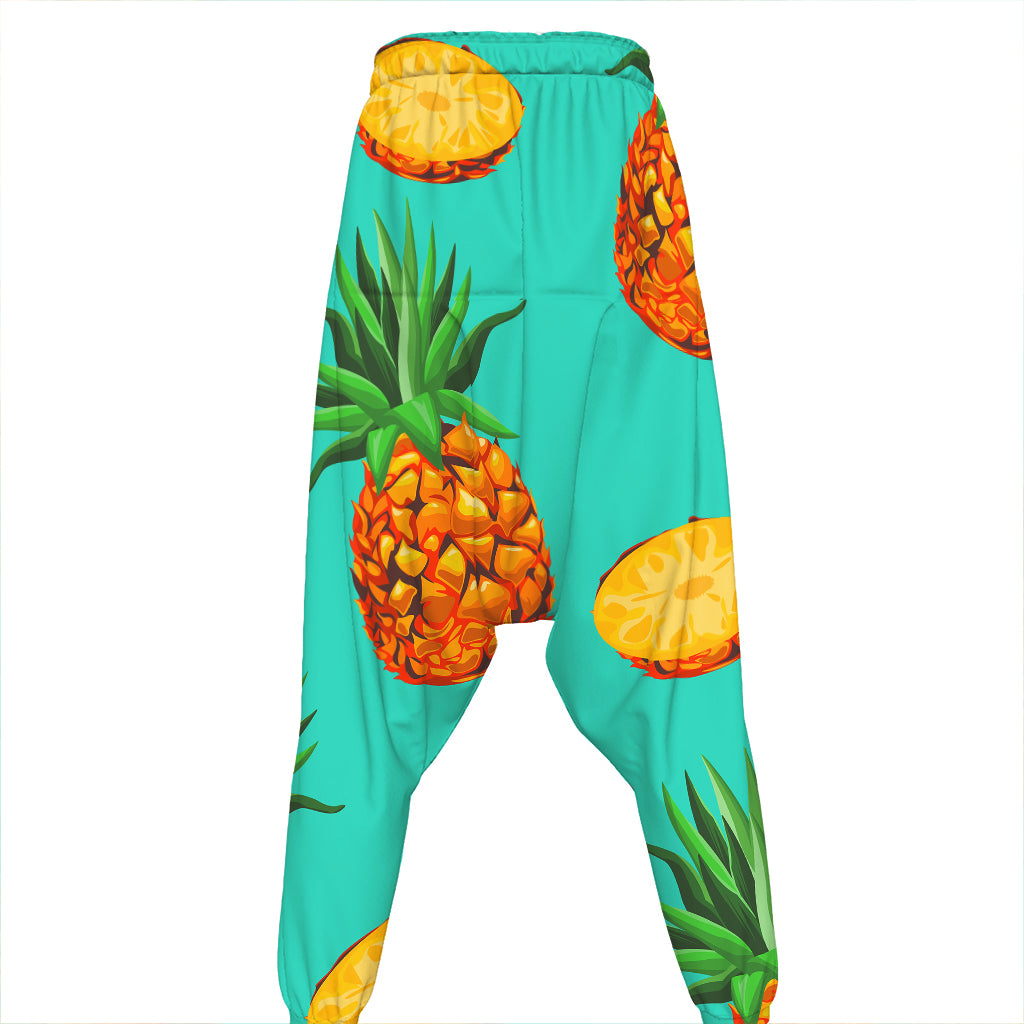 Pastel Turquoise Pineapple Pattern Print Hammer Pants
