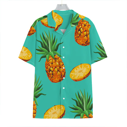 Pastel Turquoise Pineapple Pattern Print Hawaiian Shirt