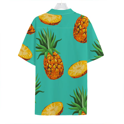 Pastel Turquoise Pineapple Pattern Print Hawaiian Shirt