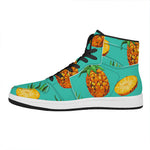 Pastel Turquoise Pineapple Pattern Print High Top Leather Sneakers
