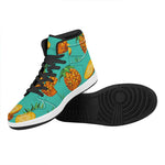 Pastel Turquoise Pineapple Pattern Print High Top Leather Sneakers