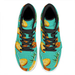 Pastel Turquoise Pineapple Pattern Print High Top Leather Sneakers