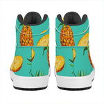 Pastel Turquoise Pineapple Pattern Print High Top Leather Sneakers