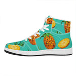 Pastel Turquoise Pineapple Pattern Print High Top Leather Sneakers
