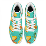 Pastel Turquoise Pineapple Pattern Print High Top Leather Sneakers