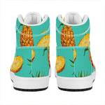 Pastel Turquoise Pineapple Pattern Print High Top Leather Sneakers